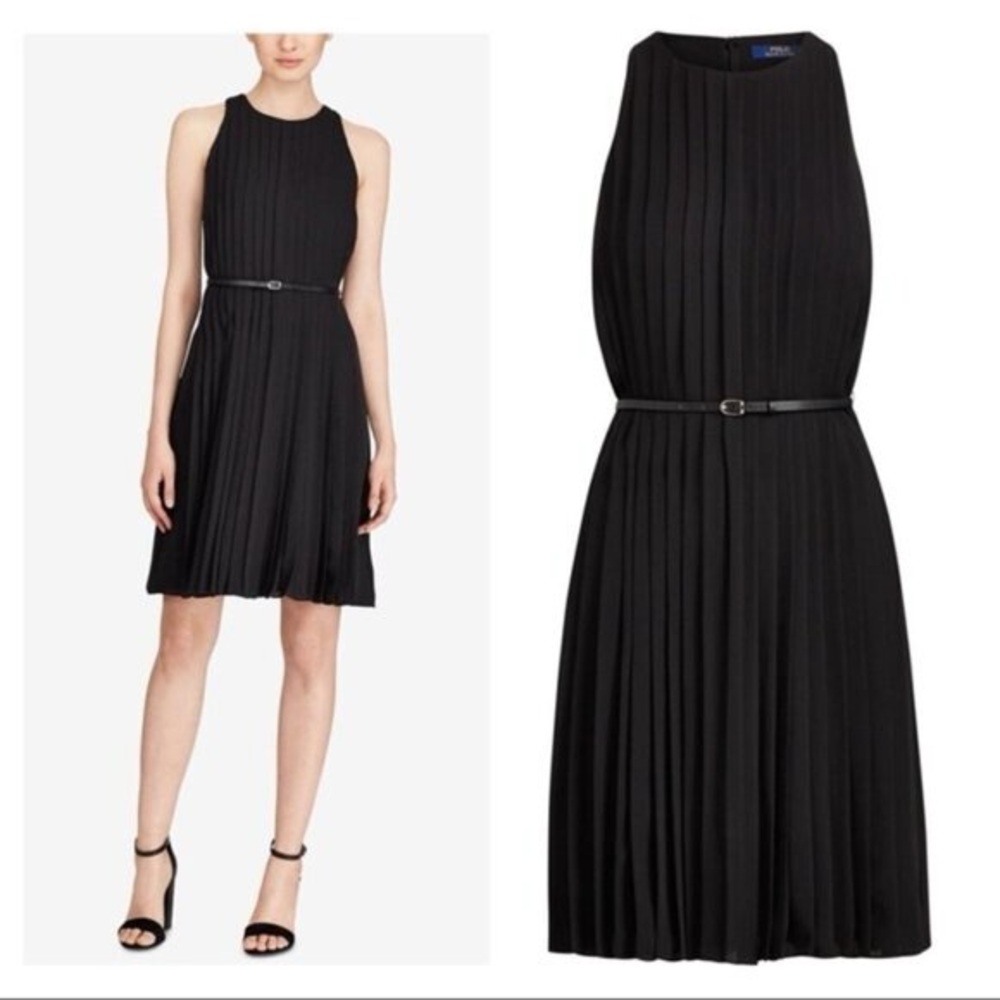 Polo Ralph Lauren Black Pleated Fit & Flare Dress Sleeveless Size 8
